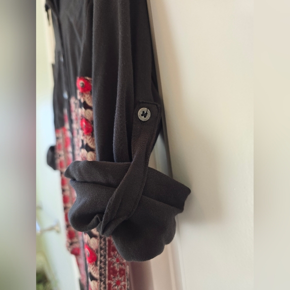 ❤️Free People Small Mixed Print Button Up Tunic Top Roll Tab Sleeves🌟 - Picture 4 of 10